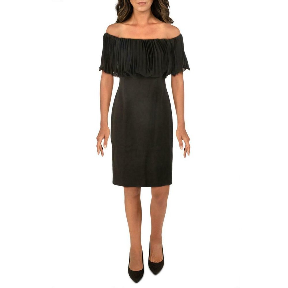 Vince Camuto Pleat Ruffle off shoulder Dress Black NWOT Size 10